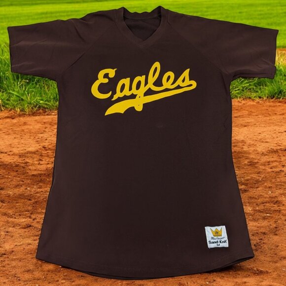 Vintage Sand-Knit MacGregor Eagles Brown Yellow‎ # 10 Pro Cut Jersey Size M - Picture 1 of 9